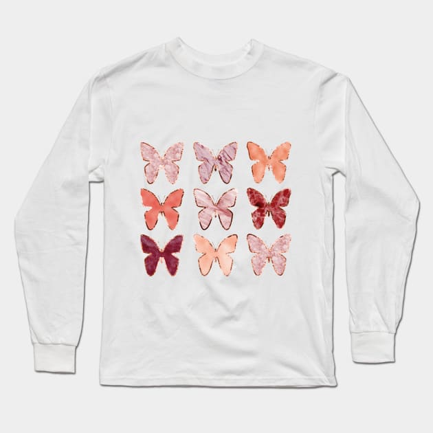 Rose gold butterflies Long Sleeve T-Shirt by peggieprints